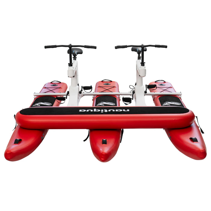 Red and white scooter with a black seat on a white background