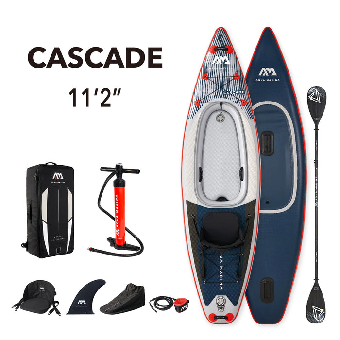Aqua Marina VERSATILE / HYBRID KAYAK - CASCADE 11'2" - Inflatable KAYAK Package, including Carry Bag, Paddle, Fin, Pump & Safety Harness - Aqua Gear Supply