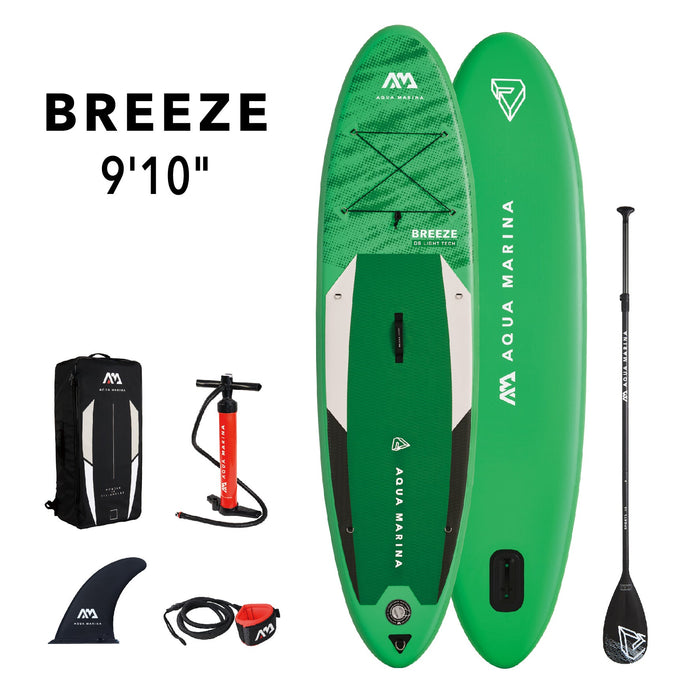 Aqua Marina Stand Up Paddle Board - BREEZE 9'10" - Inflatable SUP Package, including Carry Bag, Paddle, Fin, Pump & Safety Harness - Aqua Gear Supply