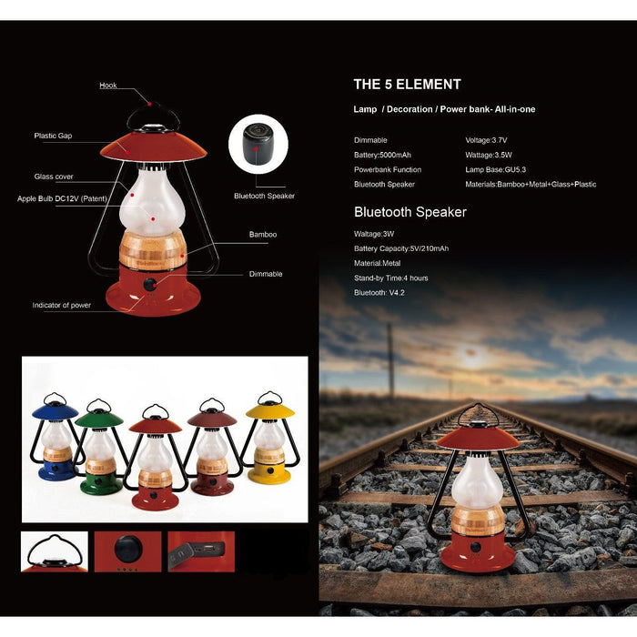 TRU De-LIGHT ROMANTICO LED All-in-One Lamp, Rechargeable, Bluetooth Music Speaker - FIRE RED / YELLOW / AUQA BLUE / GREEN / BLACK - Aqua Gear Supply