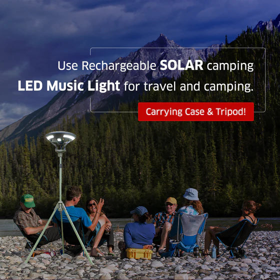 TRU De-LIGHT Multipurpose Singing Music Solar LED Light - Garden, Camping Portable Light, Strong Bluetooth Speaker / Main Light + 3 Independent Detachable Multi Mode Lights / Tripod+Carry Bag - Aqua Gear Supply