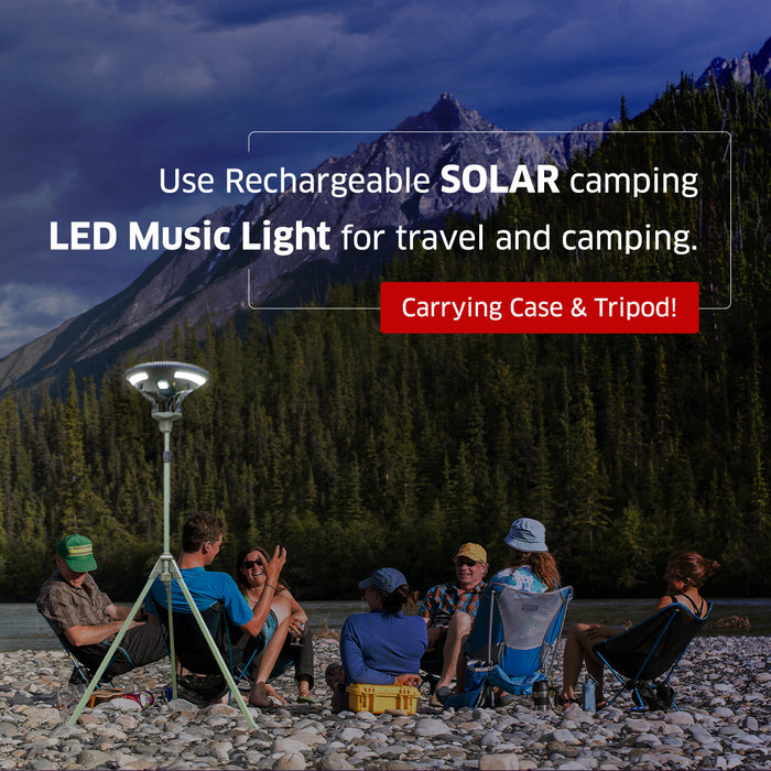 TRU De-LIGHT Multipurpose Singing Music Solar LED Light - Garden, Camping Portable Light, Strong Bluetooth Speaker / Main Light + 3 Independent Detachable Multi Mode Lights / Tripod+Carry Bag - Aqua Gear Supply