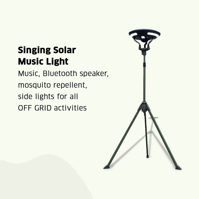 TRU De-LIGHT Multipurpose Singing Music Solar LED Light - Garden, Camping Portable Light, Strong Bluetooth Speaker / Main Light + 3 Independent Detachable Multi Mode Lights / Tripod+Carry Bag - Aqua Gear Supply