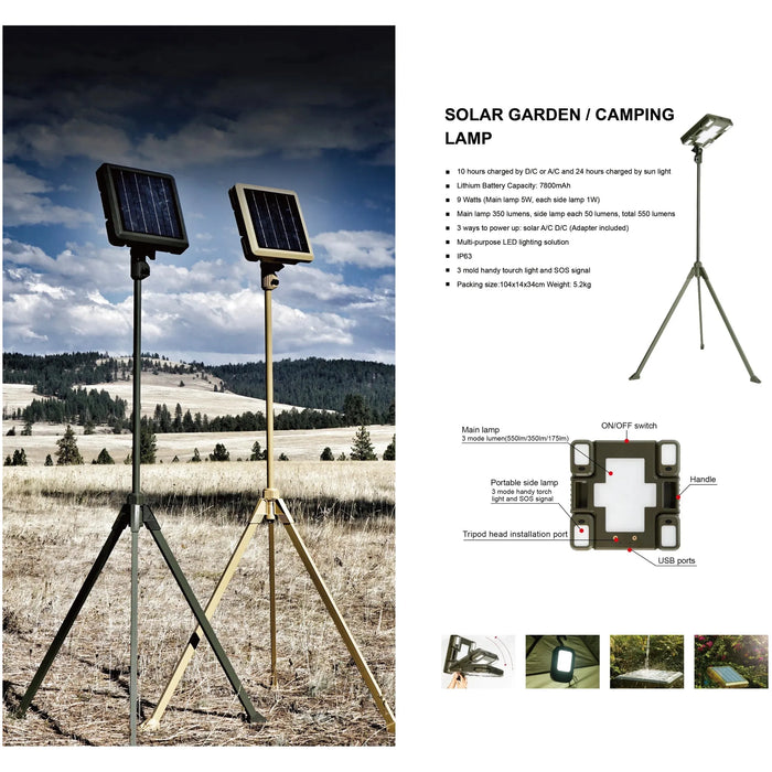 TRU De-LIGHT WHITENIGHT Multipurpose Solar / AC / DC - Garden, Camping Main Light + 3 Independent Detachable Multi Mode Side Lights / Tripod + Carrying Bag - Aqua Gear Supply