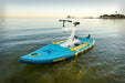 Nautica inflatable watercraft on calm water with a sunset background