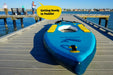 Blue and yellow kayak on a dock with people in the background and text 'Getting Ready to Paddle!'.
