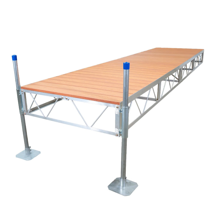 Wooden platform with metal frame on a white background