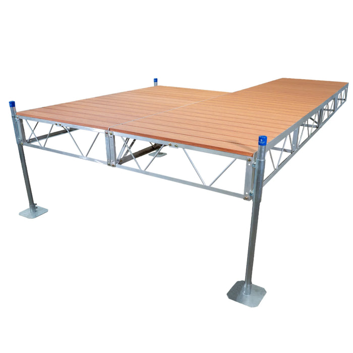 Portable stage with wooden platform and metal frame on a white background