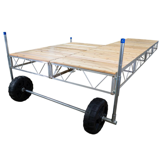 Portable stage with wooden platform and metal frame on a white background