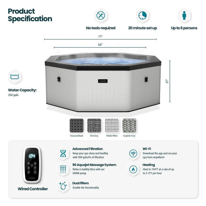 Como | 6-Person Eco Foam Hot Tub | Octagon | Built-In Integrated Heater