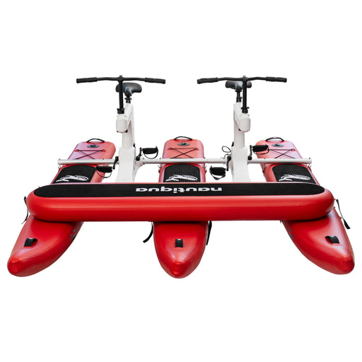 Red and white scooter with a black seat on a white background