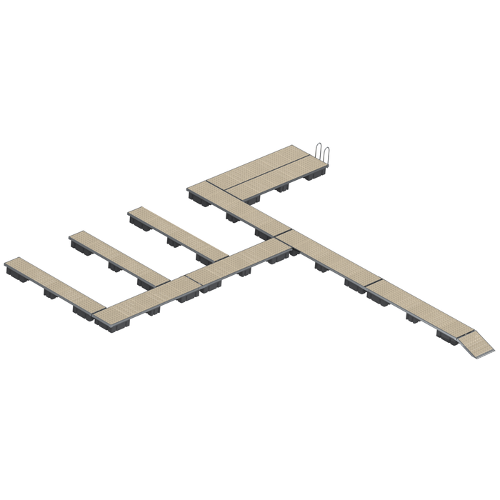 Wooden dock planks arranged in a geometric pattern on a white background