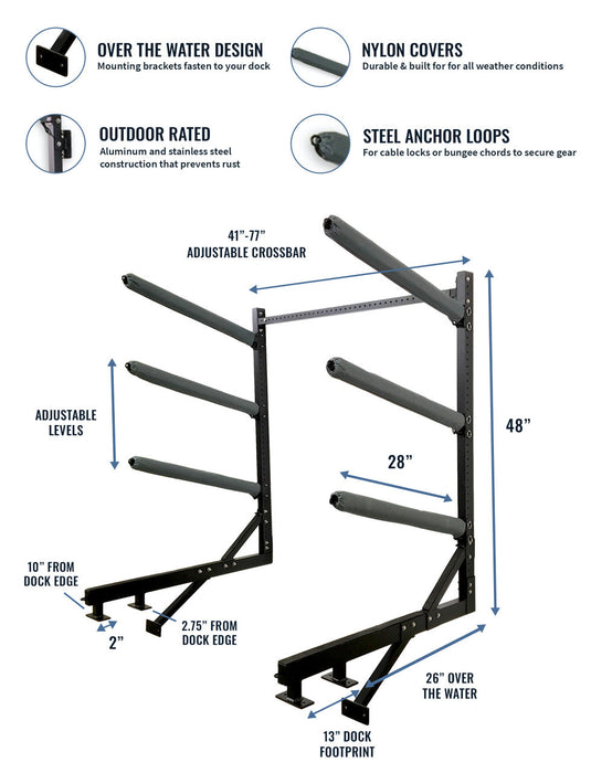 Chesapeake Kayak Storage | Adjustable Dock Rack | Over The Water | 4 Levels