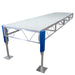 Metal platform with blue support beams on a white background