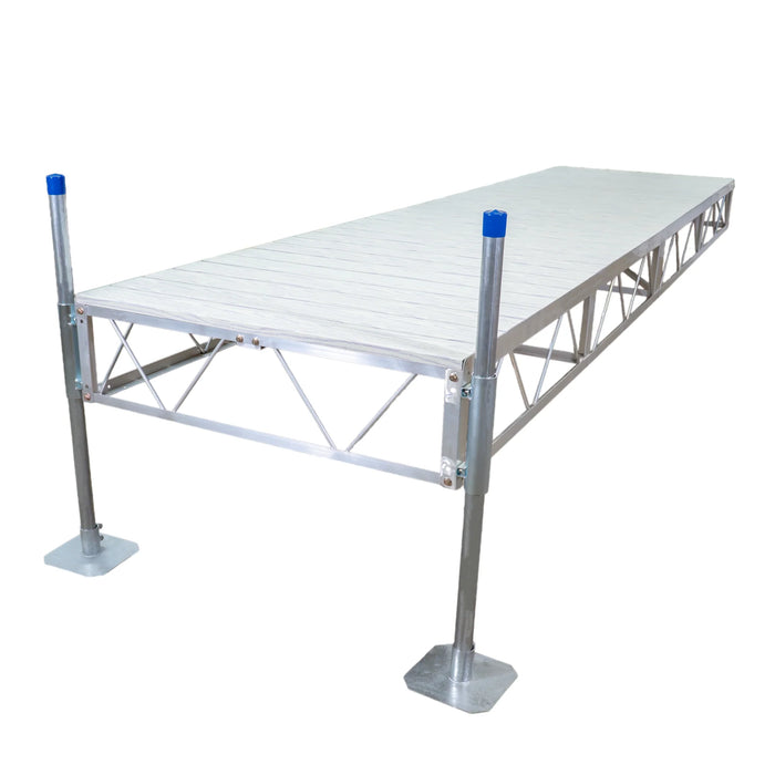 Metal stage platform with blue accents on a white background