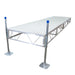 Metal stage platform with blue accents on a white background