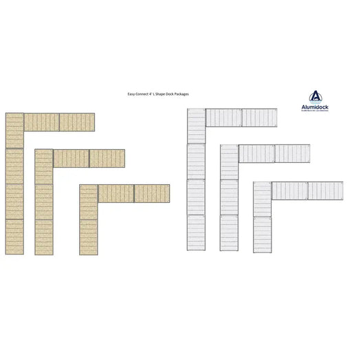 AlumaDock dock packages layout with 'Easy Connect' text on a white background