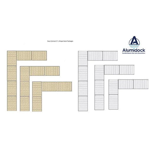 Alumidock deck packages layout on a white background