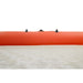 Close-up of an orange kayak with black straps on a white background
