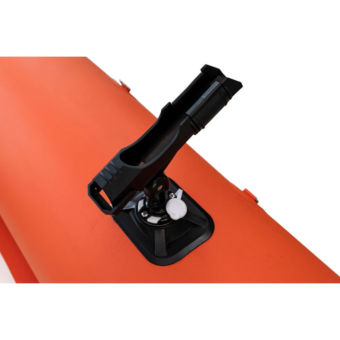 Black phone mount on an orange surface