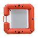 Orange inflatable raft with a white interior on a white background