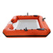 Orange inflatable raft with a white mat on a white background
