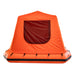 Orange inflatable boat with a canopy on a white background