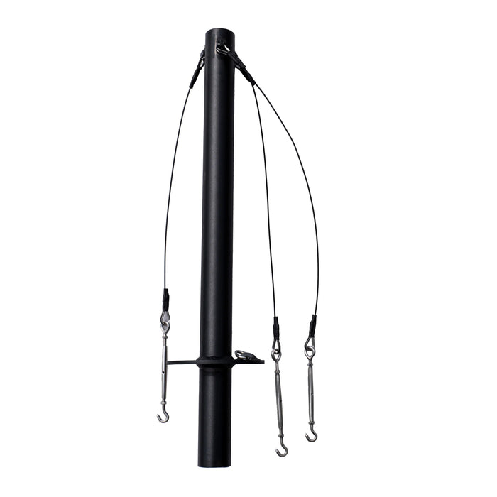 Black metal pole with hooks on a white background