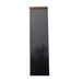 Black rectangular panel with wooden top and bottom on a white background