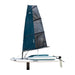 Sailboard with a blue sail on a white background