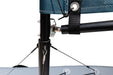 Close-up of a kayak with a blue cover and black support structure on a white background