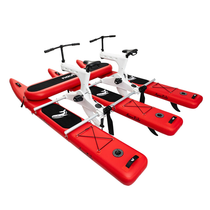 Red and white inflatable water bike