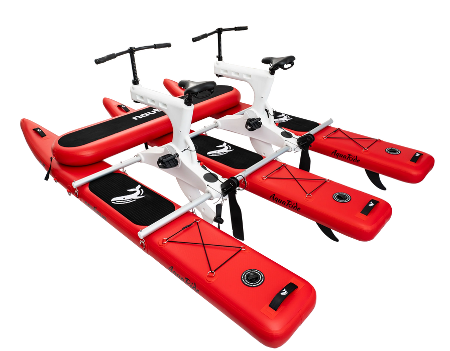 Red and white inflatable water bike