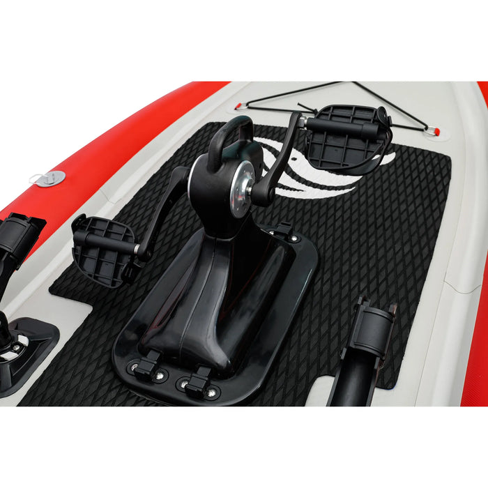 Black kayak paddle holder on a red and white kayak