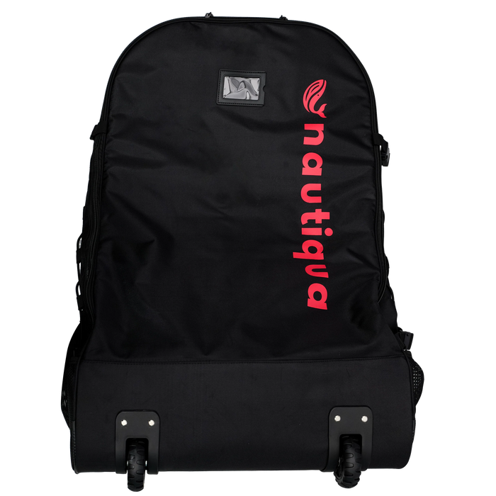 Black rolling suitcase with red 'nautica' logo