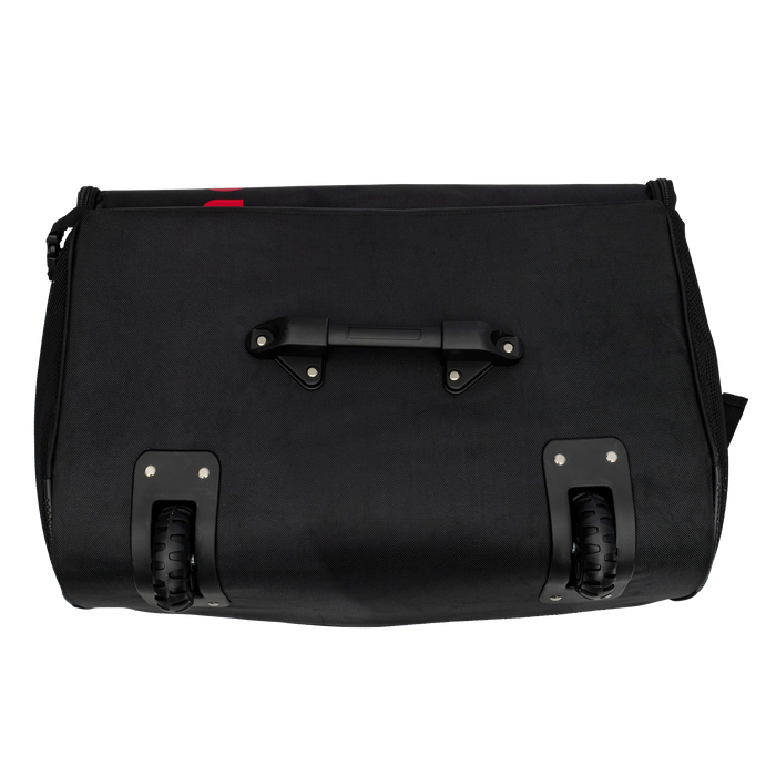 Black motorcycle saddlebag