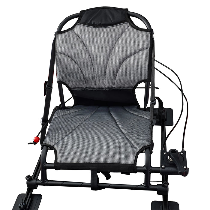 Gray and black adjustable chair with wheels on a white background