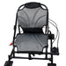 Gray and black adjustable chair with wheels on a white background