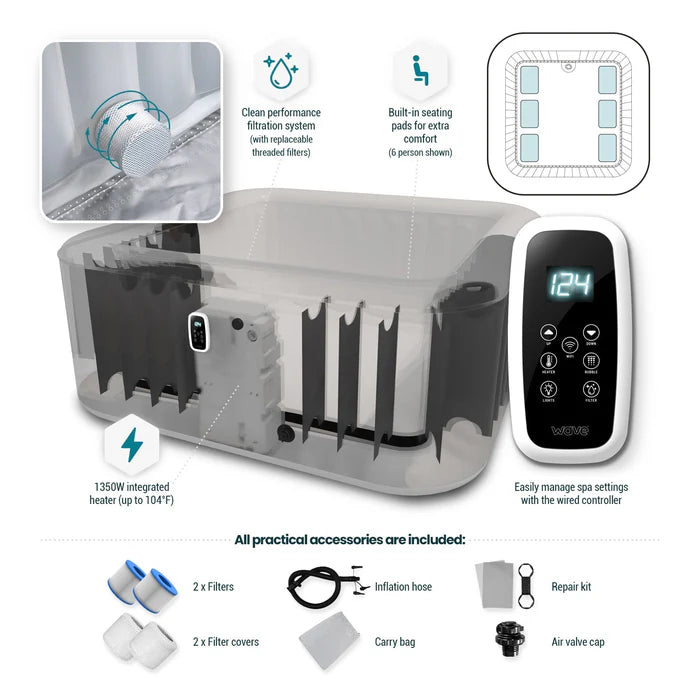 Pacific | 4/6-Person Inflatable Hot Tub | Square | Integrated Heater