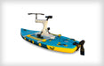 Inflatable kayak with built-in bicycle on a white background