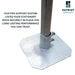 Metal pipe support system for dock with text and Patriot Docks logo.