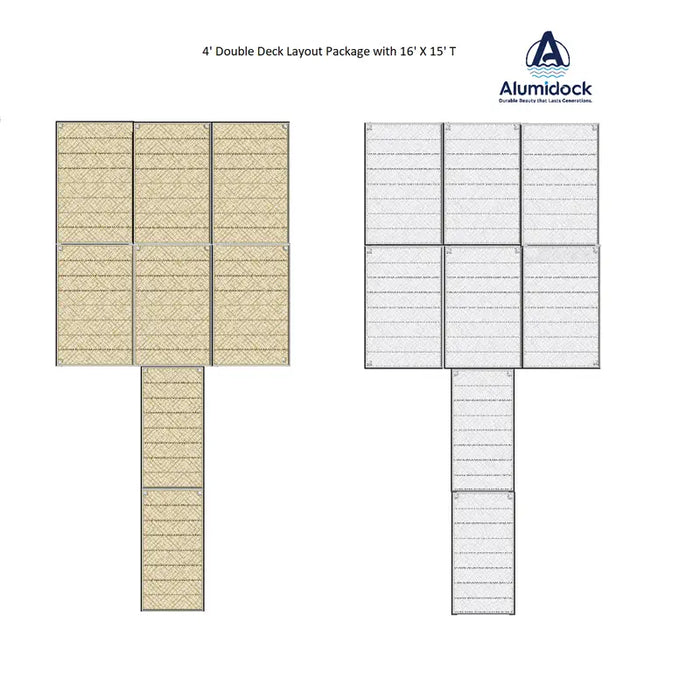 Alumidock double deck layout package plan with dimensions 16' x 15'.