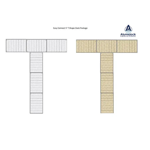 Alumidock T-shaped dock package design on a white background