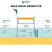 Diagram of jack dock products with dimensions labeled, featuring the Patriot Docks brand.