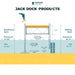 Diagram of jack dock products with dimensions labeled, featuring the Patriot Docks brand.