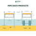 Diagram of pipe dock products with labeled parts and Patriot Docks branding.
