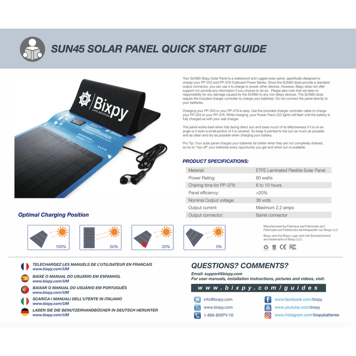 Bixpy SUN80 Waterproof Solar Panel Charger Controller - Aqua Gear Supply