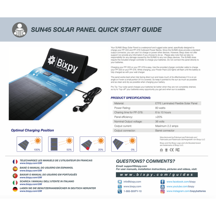 Bixpy SUN80 Waterproof Solar Panel - Aqua Gear Supply