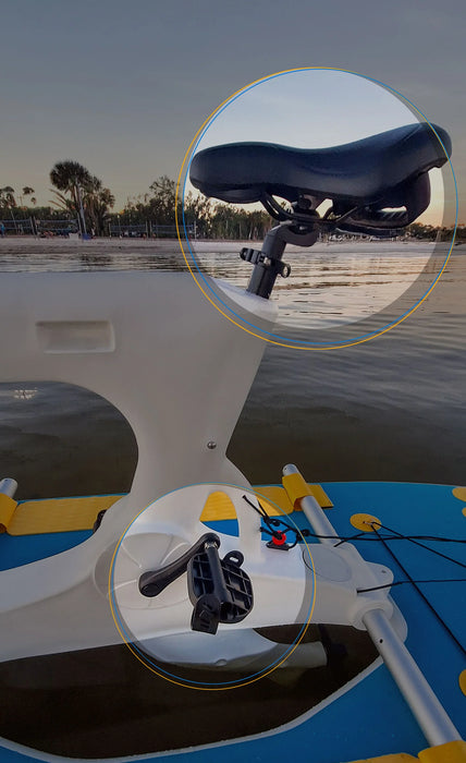 Close-up of a boat's outboard motor and control panel on a body of water.
