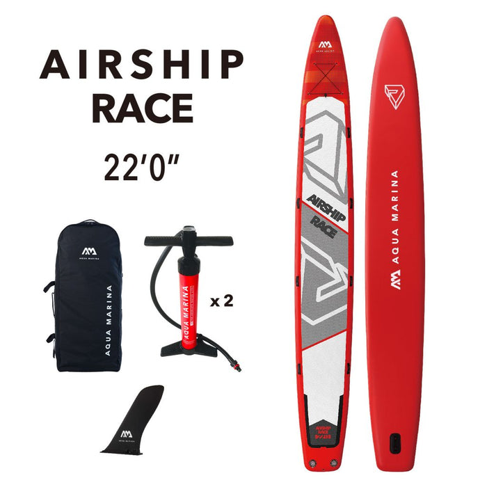 Aqua Marina Stand Up Multi-Person Paddle Board - AIRSHIP RACE 22'0" - Inflatable SUP Package, including Carry Bag, Paddle, Fin, Pump & Safety Harness - Aqua Gear Supply